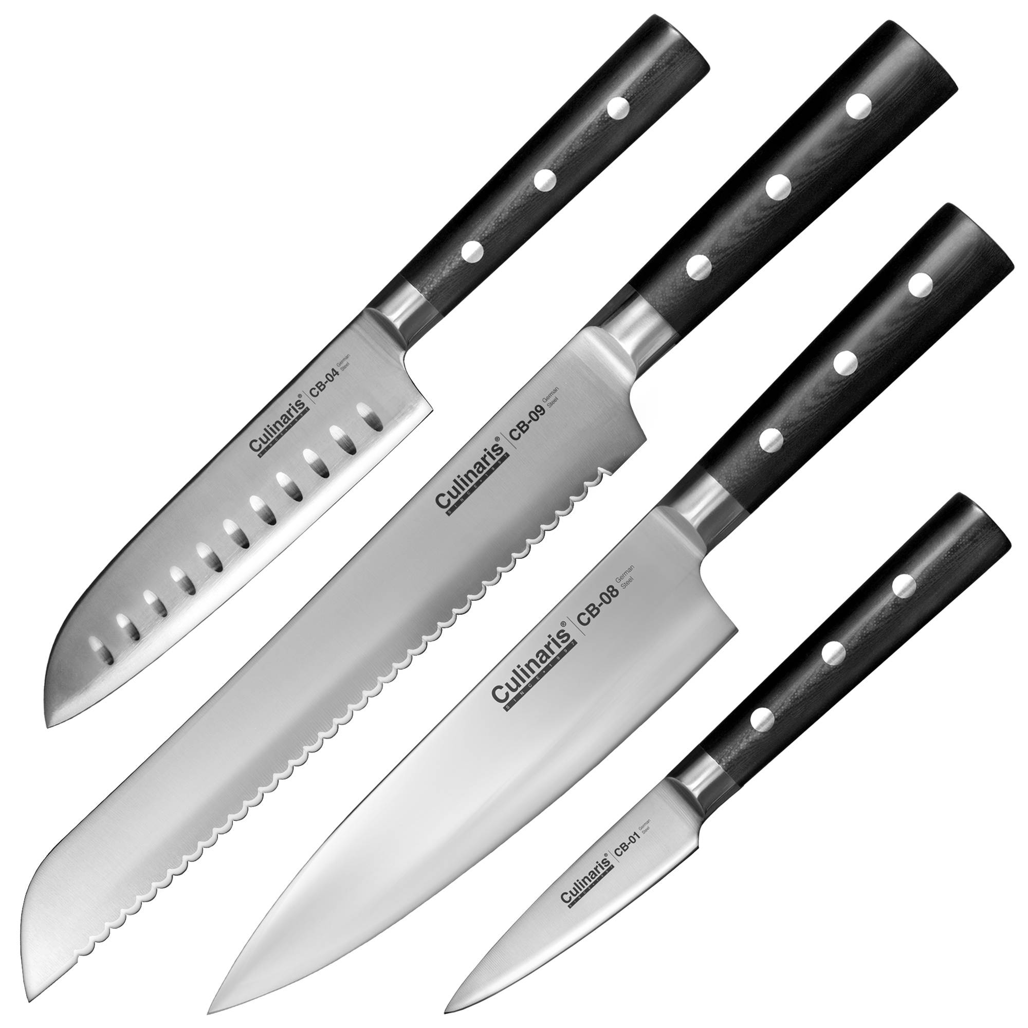 Culinaris - Messer-Set - Kochmesser CB-08 + Santoku CB-04+ Brotmesser CB-09 + Schälmesser CB-01